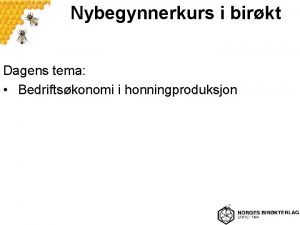 Nybegynnerkurs i birkt Dagens tema Bedriftskonomi i honningproduksjon