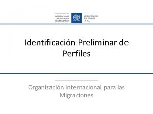 Identificacin Preliminar de Perfiles Organizacin Internacional para las