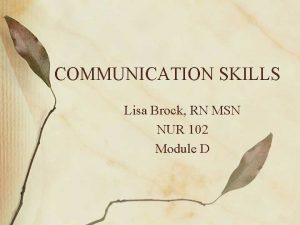 COMMUNICATION SKILLS Lisa Brock RN MSN NUR 102