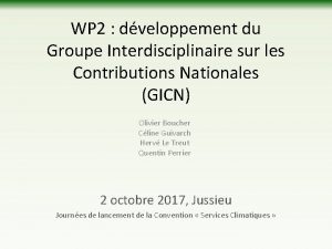 WP 2 dveloppement du Groupe Interdisciplinaire sur les