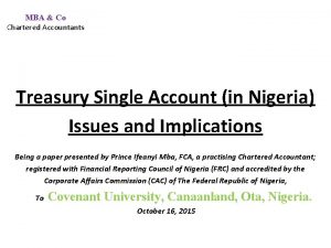 MBA Co Chartered Accountants Treasury Single Account in