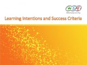 Learning Intentions and Success Criteria Aims This presentation