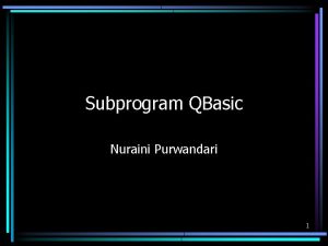 Subprogram QBasic Nuraini Purwandari 1 Subprogram Program kecil