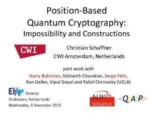 PositionBased Quantum Cryptography Impossibility and Constructions Christian Schaffner