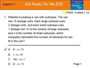 Algebra 1 Get Ready for the EOI PASS