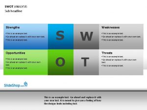 SWOT ANALYSIS Sub headline Strengths This is an