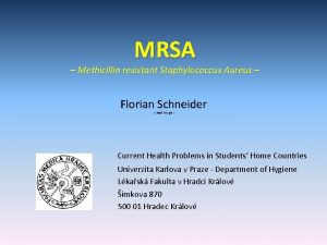 MRSA Methicillin resistant Staphylococcus Aureus Florian Schneider med