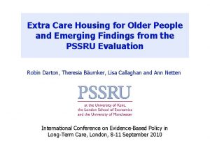 Extra Care Housing for Older People and Emerging