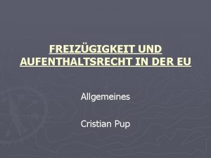 FREIZGIGKEIT UND AUFENTHALTSRECHT IN DER EU Allgemeines Cristian