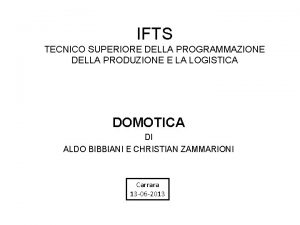 IFTS TECNICO SUPERIORE DELLA PROGRAMMAZIONE DELLA PRODUZIONE E