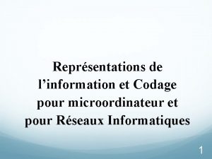 Reprsentations de linformation et Codage pour microordinateur et