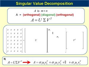 Singular Value Decomposition A orthogonal diagonal orthogonal 8