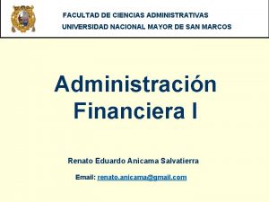 ADMINISTRACION FINANCIERA I UNMSM FACULTAD DE CIENCIAS ADMINISTRATIVAS