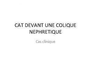 CAT DEVANT UNE COLIQUE NEPHRETIQUE Cas clinique INTRODUCTION