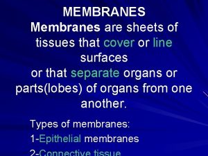 MEMBRANES Membranes are sheets of tissues that cover