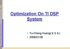 Dept Electronics Engineering National Chiao Tung University Optimization