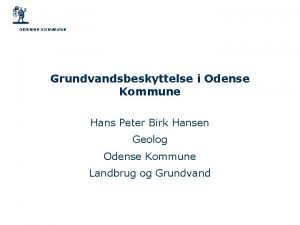 Grundvandsbeskyttelse i Odense Kommune Hans Peter Birk Hansen