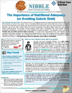 Issue 1 NIBBLE Nutrition Information Byte NIBBLE Brought