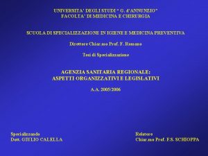 UNIVERSITA DEGLI STUDI G dANNUNZIO FACOLTA DI MEDICINA