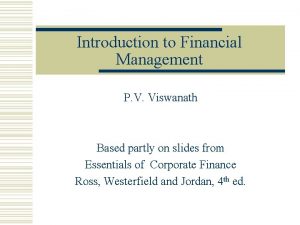 Introduction to Financial Management P V Viswanath Based