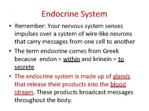 Endocrine System Remember Your nervous system senses impulses
