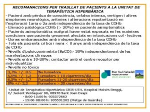 RECOMANACIONS PER TRASLLAT DE PACIENTS A LA UNITAT