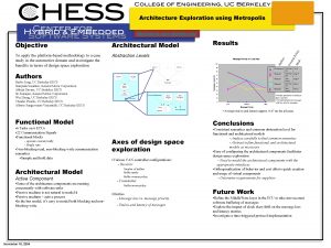 Architecture Exploration using Metropolis http chess eecs berkeley