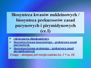 Biosynteza kwasw nukleinowych biosynteza prekursorw zasad purynowych i