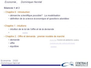 Economie Dominique Henriet Sances 1 et 2 Chapitre
