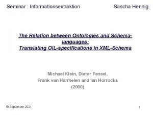 Seminar Informationsextraktion Sascha Hennig The Relation between Ontologies