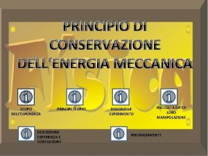 PRINCIPIO DI CONSERVAZIONE DELLENERGIA MECCANICA SCOPO DELLESPERIENZA PRINCIPI