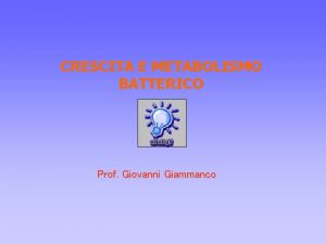 CRESCITA E METABOLISMO BATTERICO Prof Giovanni Giammanco Suddivisione