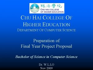 CHU HAI COLLEGE OF HIGHER EDUCATION DEPARTMENT OF