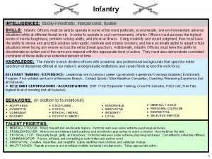 Infantry INTELLIGENCES BodilyKinesthetic Interpersonal Spatial SKILLS Infantry Officers