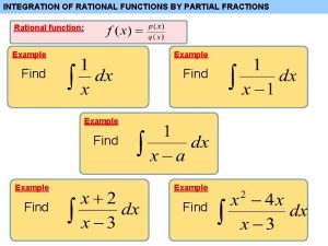 INTEGRATION OF RATIONAL FUNCTIONS BY PARTIAL FRACTIONS Rational