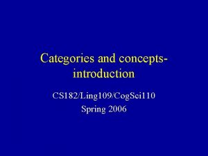 Categories and conceptsintroduction CS 182Ling 109Cog Sci 110