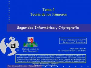 Tema 5 Teora de los Nmeros Seguridad Informtica