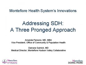 Montefiore Health Systems Innovations Addressing SDH A Three