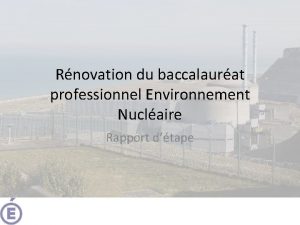 Rnovation du baccalaurat professionnel Environnement Nuclaire Rapport dtape