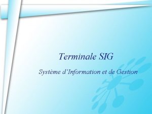 Terminale SIG Systme dInformation et de Gestion Le