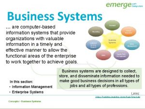 Business Systems are computerbased information systems that provide