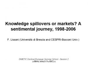 Knowledge spillovers or markets A sentimental journey 1998