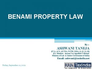 BENAMI PROPERTY LAW By ASHWANI TANEJA FCA ACS