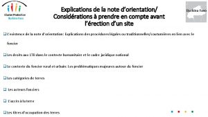 Explications de la note dorientation Considrations prendre en