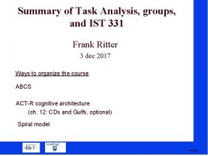 Summary of Task Analysis groups and IST 331