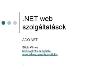 NET web szolgltatsok ADO NET Bilicki Vilmos bilickivinf