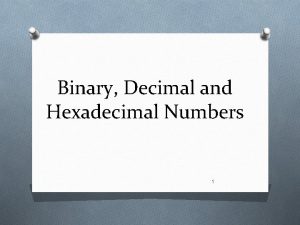 Binary Decimal and Hexadecimal Numbers 1 Numbering Systems