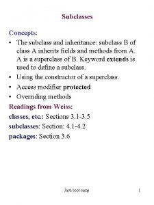 Subclasses Concepts The subclass and inheritance subclass B