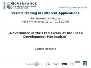 www sfbgovernance de Permit Trading in Different Applications
