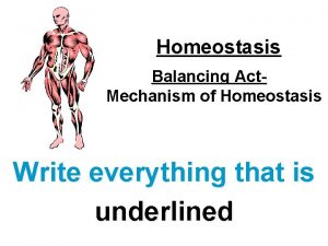 Homeostasis Balancing Act Mechanism of Homeostasis Write everything